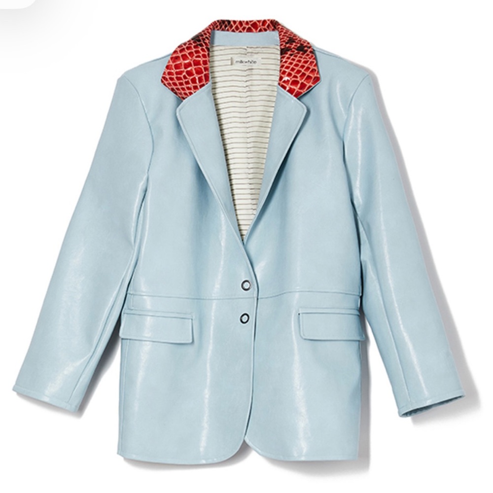 MilkWHITE Faux Leather Blazer Baby Blue SIZE S